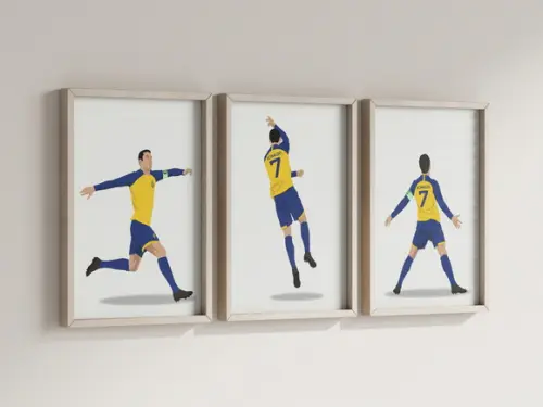 Kit 3 Quadros c/ Moldura Cristiano Ronaldo Cr7 Al Nassr