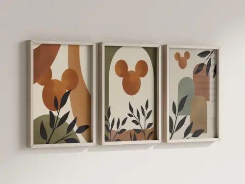 Kit 3 Quadros Decorativos Moldura Mickey Boho Arte