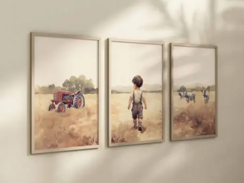 Kit 3 Quadros Decorativo Menino Aventureiro Fazendinha A4