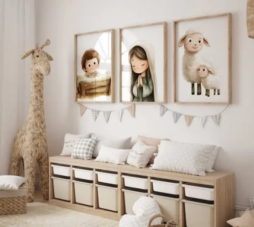 Kit 3 Quadros Decorativo Menino Jesus Virgem Maria A3 34x44