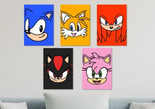 Kit 5 Placas Quadros Decorativos Sonic Personagem Minimalis