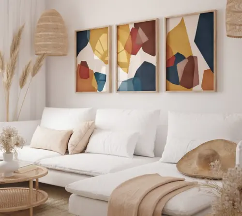 Kit 3 Quadros Decorativo Moldura Boho Pintura Sala Quarto A3