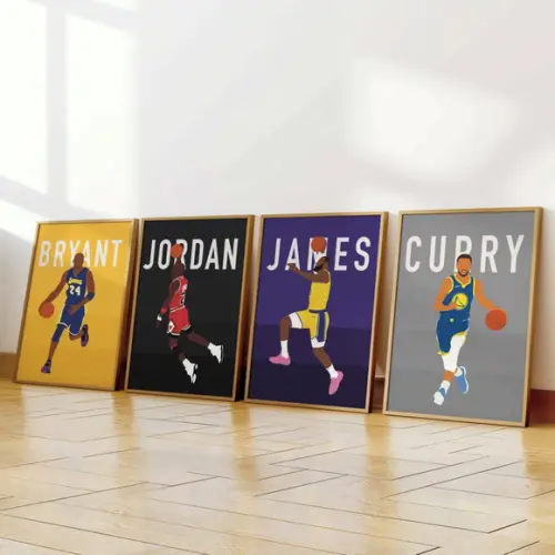 Kit 4 Quadros Decorativos Moldura Lendas do Basquete Minimal