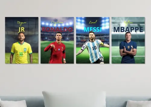 Kit 4 Placas Decorativas Quadro Neymar Cr7 Messi Mbappe e