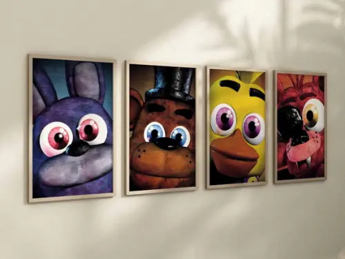 Kit 4 Quadros Decorativo Moldura Five Nights At Freddy's