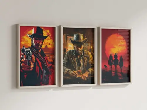Kit 3 Quadros Moldura Red Dead Redemption Arthur Morgan