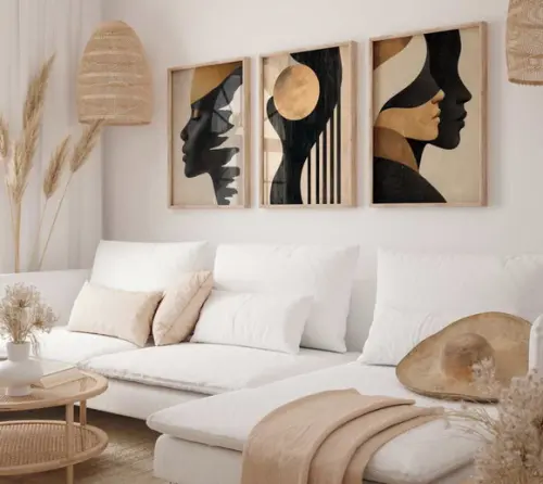 Kit 3 Quadros Decorativos Abstrata Mulheres Minimalista A3
