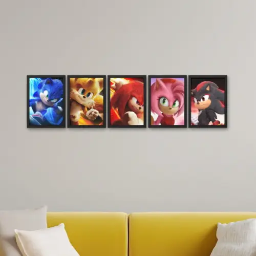 Kit 5 Quadrinhos Decorativos Moldura Sonic Personagens