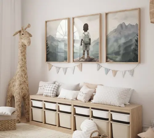 Kit 3 Quadros Decorativo Menino Aventureiro Berçário A3 B