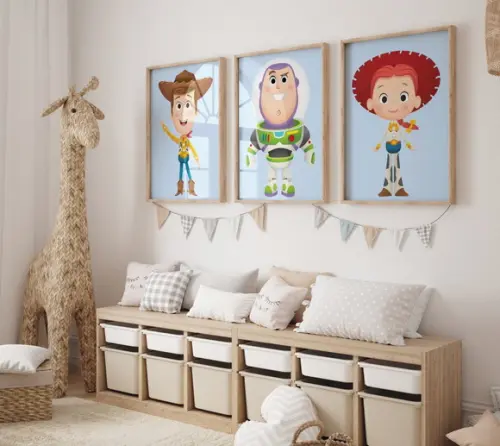 Kit 3 Quadros Decorativo Moldura Toy Story Baby Premium A3