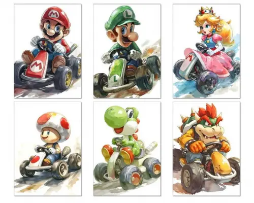 Kit 6 Placas Quadros Decorativos Mario Kart Corrida