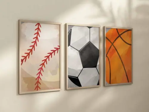 Kit 3 Quadros Decorativo Moldura Bolas Arte