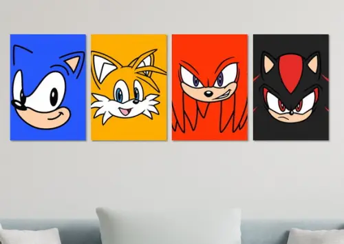 Kit 4 Placas Quadros Decorativos Sonic Personagem Minimalis