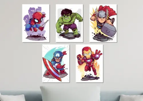 Kit 5 Placas Decorativas Quadro Super-heróis Vingadores Arte