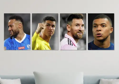 Kit 4 Placas Decorativas Quadro Neymar Cr7 Messi Mbappe Foto