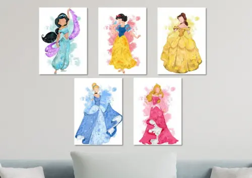 Kit 5 Placas Decorativas Quadro Princesas