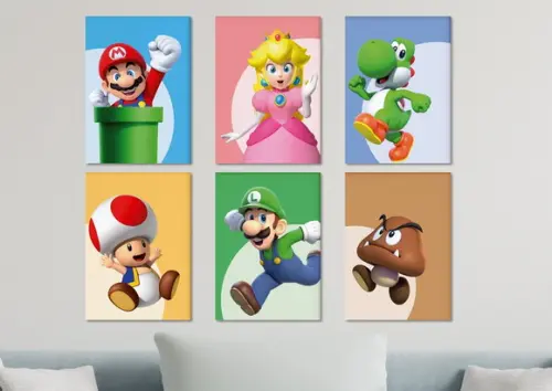 Kit 6 Placas Quadros Decorativos Mario Personagem Arte c