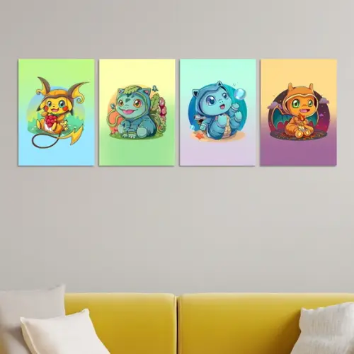 Kit 4 Placas Decorativas Quadro Pokémon Arte Baby