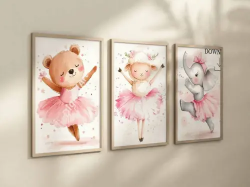 Kit 3 Quadros Decorativos Animais Menina Bailarina A4