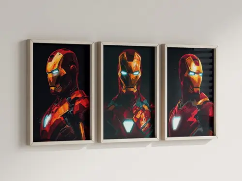 Kit 3 Quadros Decorativos Moldura Homem de Ferro Super-herói