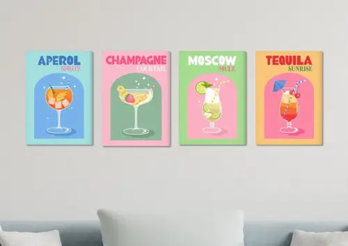 Kit 4 Placas Decorativas Quadro Drinks Bebidas Coquetel