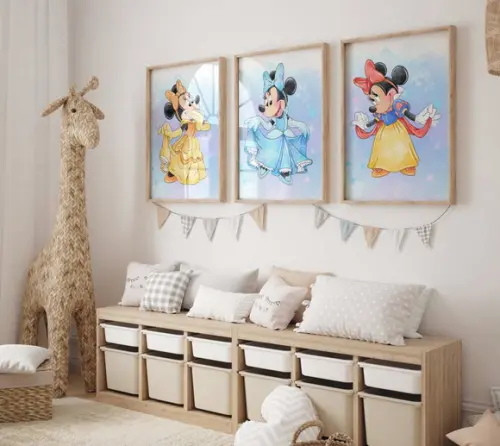 Kit 3 Quadros Decorativos Moldura Minnie Princesa a A3 34x44