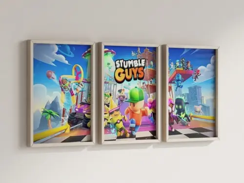 Kit 3 Quadros Decorativo Moldura Stumble Guys Decorar