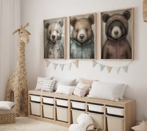 Kit 3 Quadros Decorativo Urso Berçário A3 B