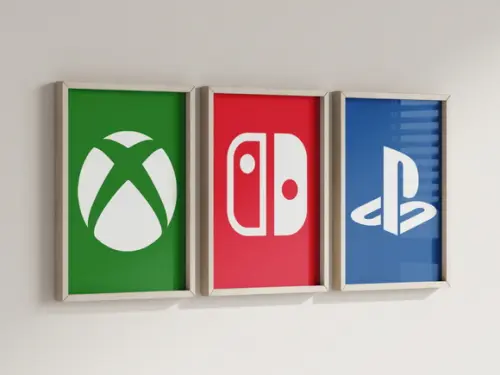 Kit 3 Quadros Decorativos Moldura Xbox Nintendo Playstation