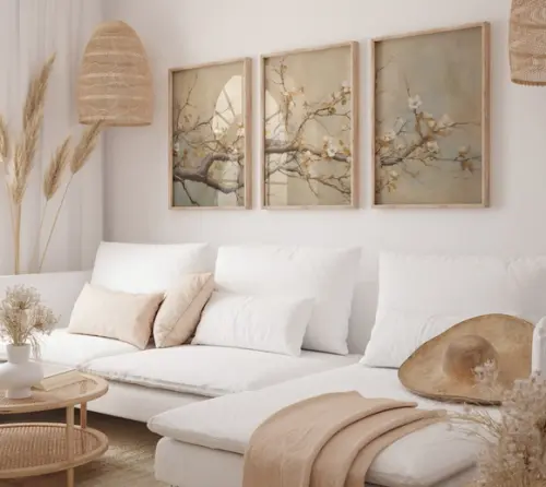 Kit 3 Quadros Decorativo Moldura Boho Floral Sala Quarto A3