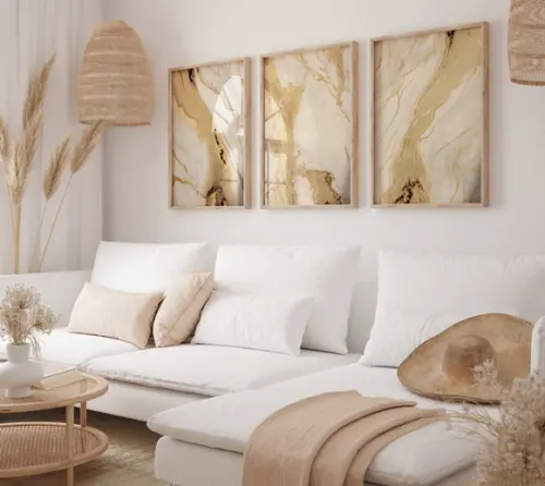 Kit 3 Quadros Decorativo Moldura Mármore Sala Quarto A3