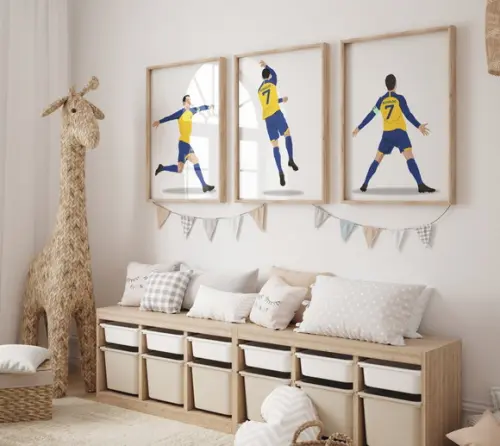 Kit 3 Quadros c/ Moldura Cristiano Ronaldo Al Nassr Grande