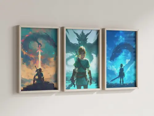 Kit 3 Quadros Decorativos Moldura Zelda Link Gamer D