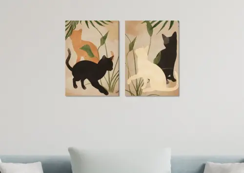Kit 2 Placas Decorativas Quadro Gato Minimalista Arte