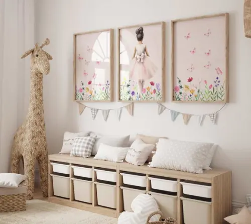 Kit 3 Quadros Decorativos com Moldura Bailarina Menina Balé