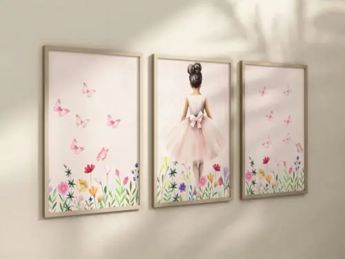 Kit 3 Quadros Decorativos com Moldura Bailarina Menina Balé