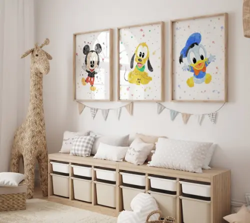 Kit 3 Quadros Decorativos Moldura Mickey Pluto Donald Grande