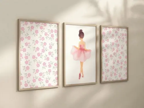 Kit 3 Quadros Decorativos com Moldura Bailarina Menina Balé