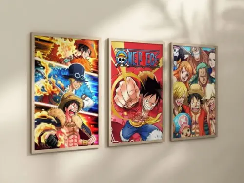 Kit 3 Quadros Decorativo Moldura One Piece Decorar Anime