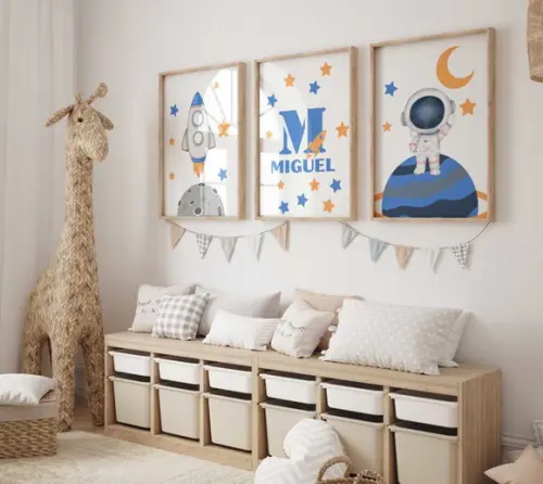 Kit 3 Quadros Decorativo Moldura Astronauta a Nome 34x44