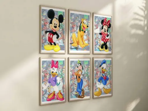 Kit 6 Quadros Decorativos Moldura Mickey Personagens