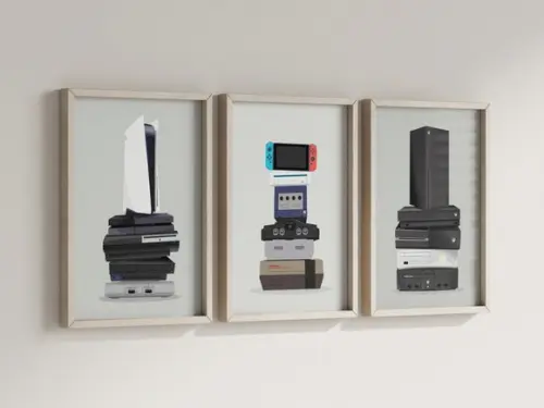 Kit 3 Quadros Decorativos Moldura Play Nintendo Xbox Console