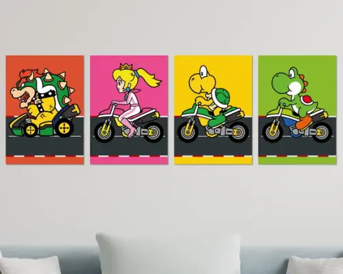 Kit 4 Placas Quadros Decorativos Mario Kart Corrida
