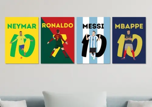 Kit 4 Placas Decorativas Neymar Cr7 Messi Mbappe Minimalista
