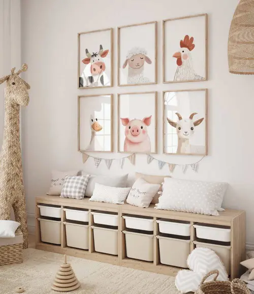 Kit 6 Quadros Decorativos Animais Tema Fazenda A3
