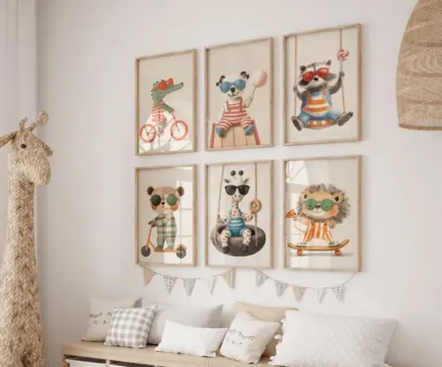 Kit 6 Quadros Decorativos Animais Divertidos A3