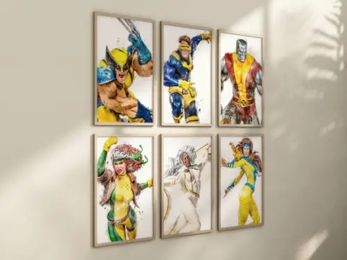 Kit 6 Quadros Decorativos Moldura X-men Personagens Decorar