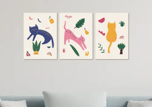 Kit 3 Placas Decorativas Quadro Gato Minimalista Arte