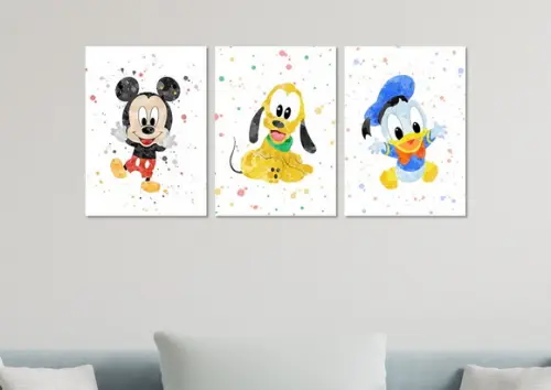 Kit 3 Placas Decorativas Quadro Mickey Pluto Donald Baby