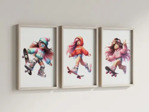 Kit 3 Quadros Decorativo Moldura Roblox Menina Premium